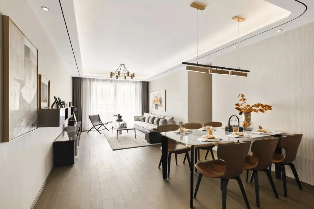 图片[1]-装修效果图 | 129㎡现代轻奢，自然舒适的中性色，华丽精致的档次-尊装网